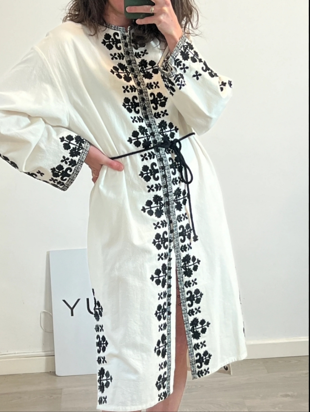 & Other Storiers Capsule Collection Cotton Embroidered Kaftan Tunic White Dress